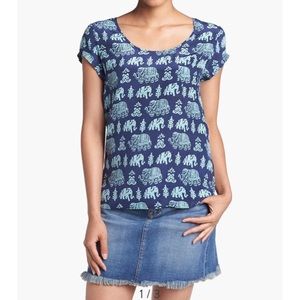 Lucky Brand Elephant Print Silk Tee